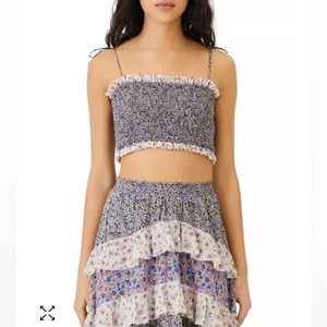 Maje lilota floral print smoked crop top and jilota print mini skirt